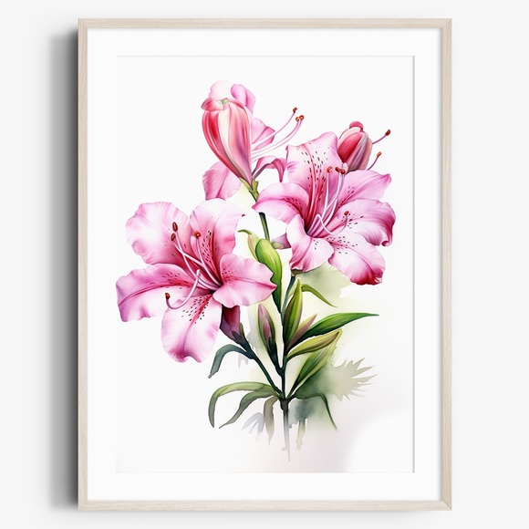 Watercolor Azalea Wall Art Illustration Print Poster Unframed - Picture 1 of 5
